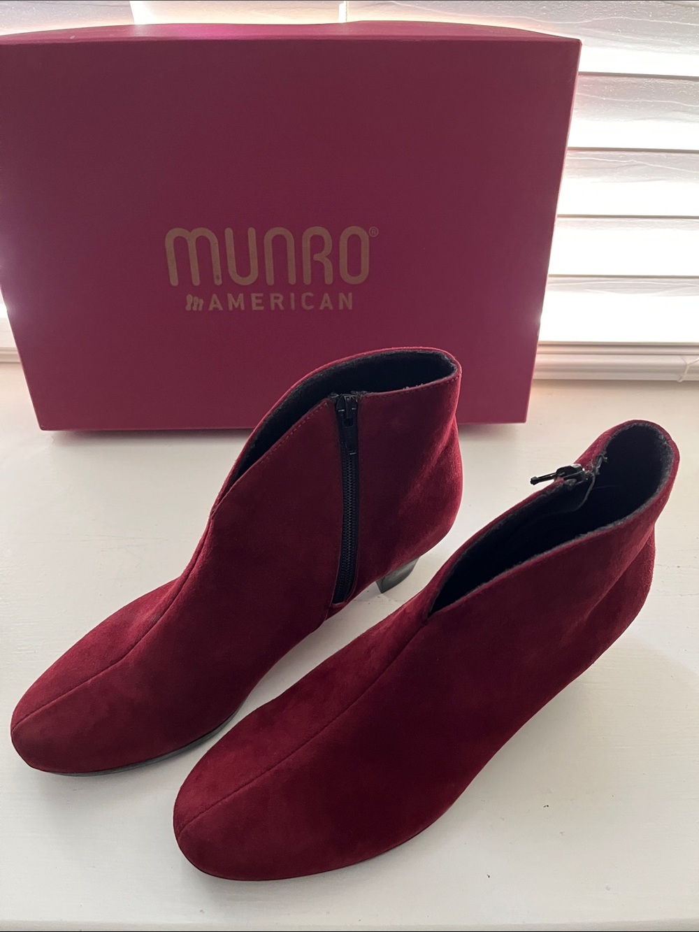 Munro Wine Red Suede Ankle Booties